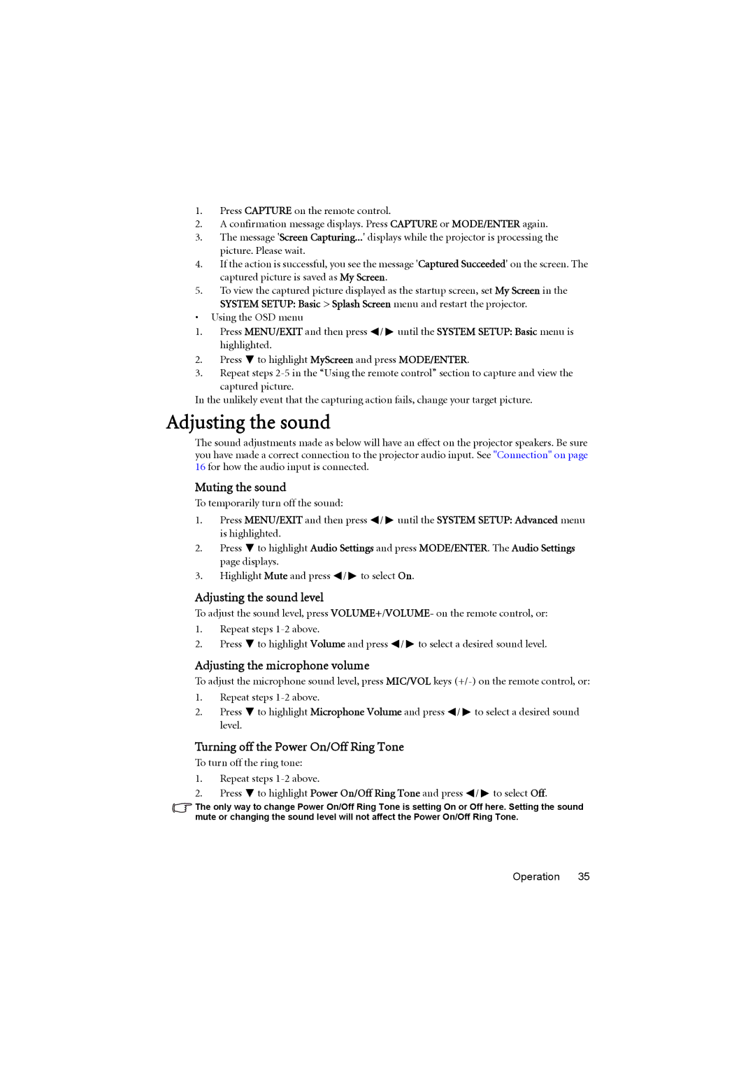 BenQ MX880UST user manual Muting the sound, Adjusting the sound level, Adjusting the microphone volume 