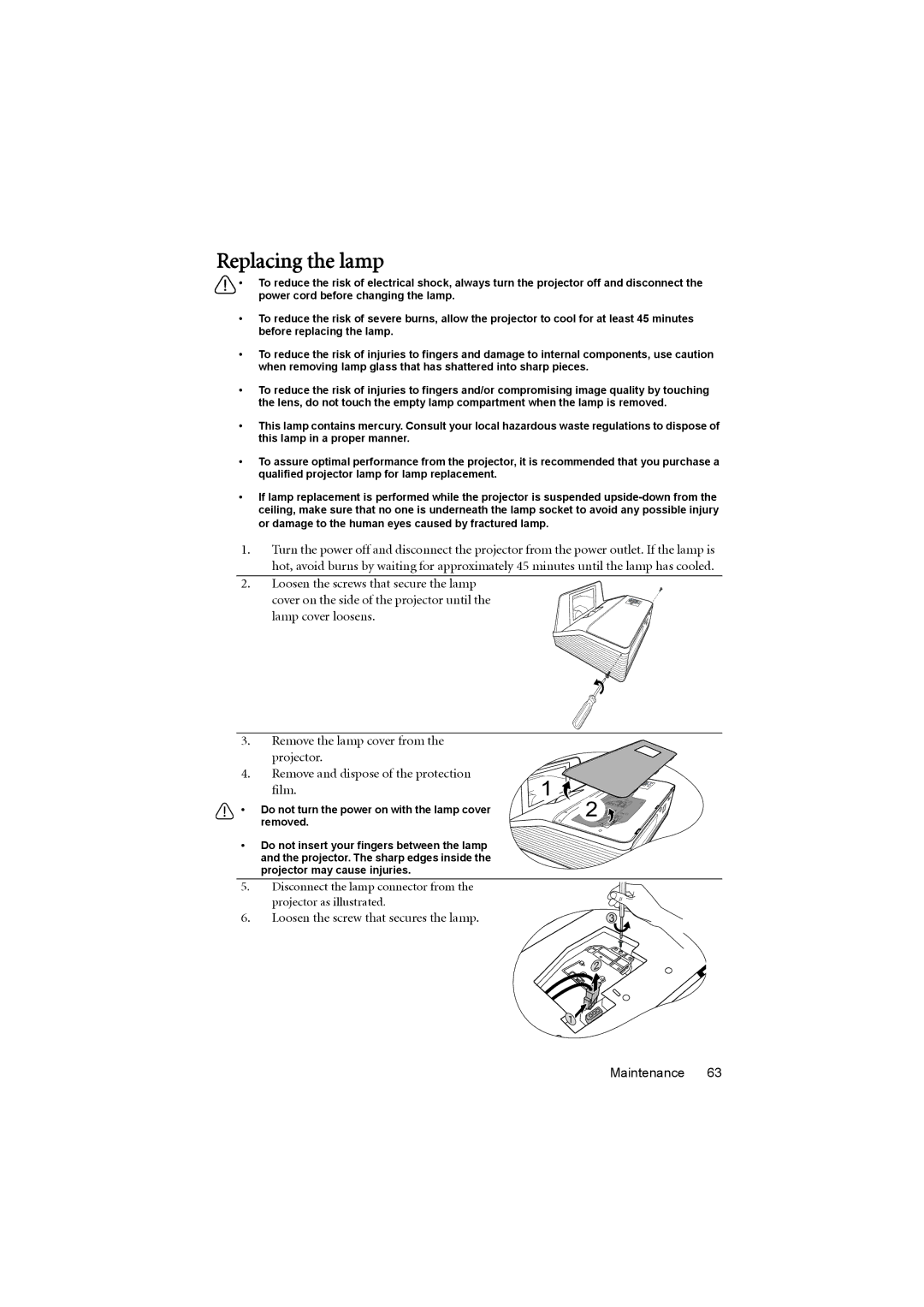 BenQ MX880UST user manual Replacing the lamp 