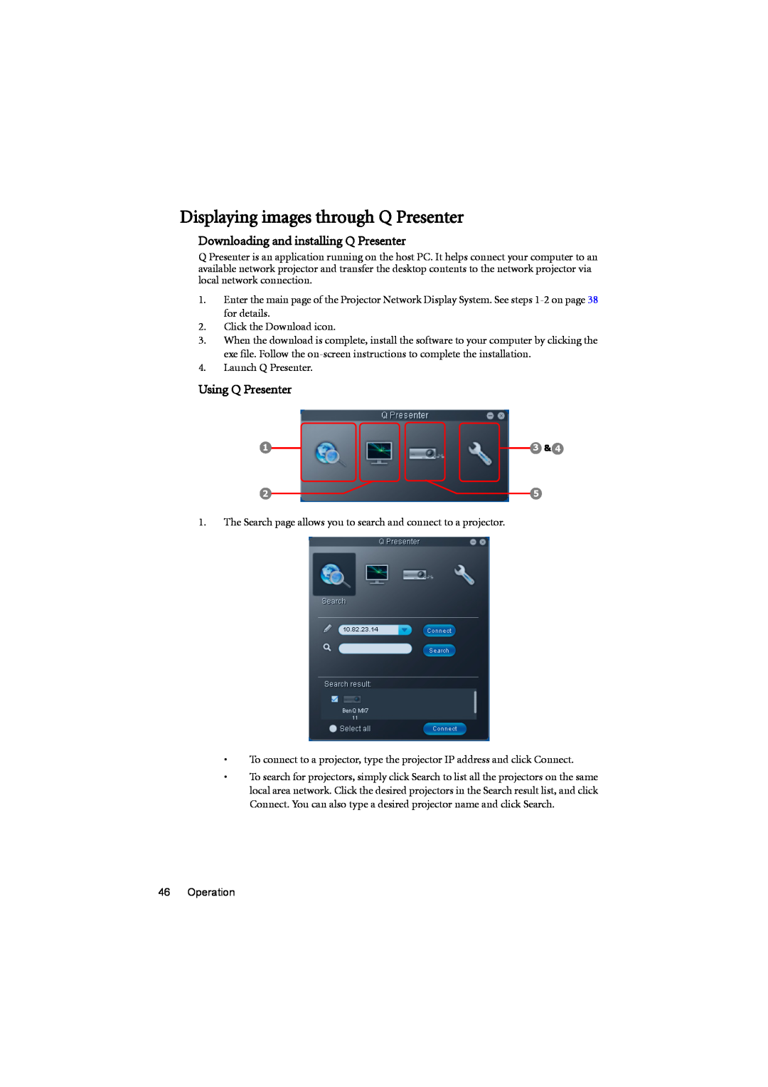 BenQ MX880UST user manual Displaying images through Q Presenter, Downloading and installing Q Presenter, Using Q Presenter 