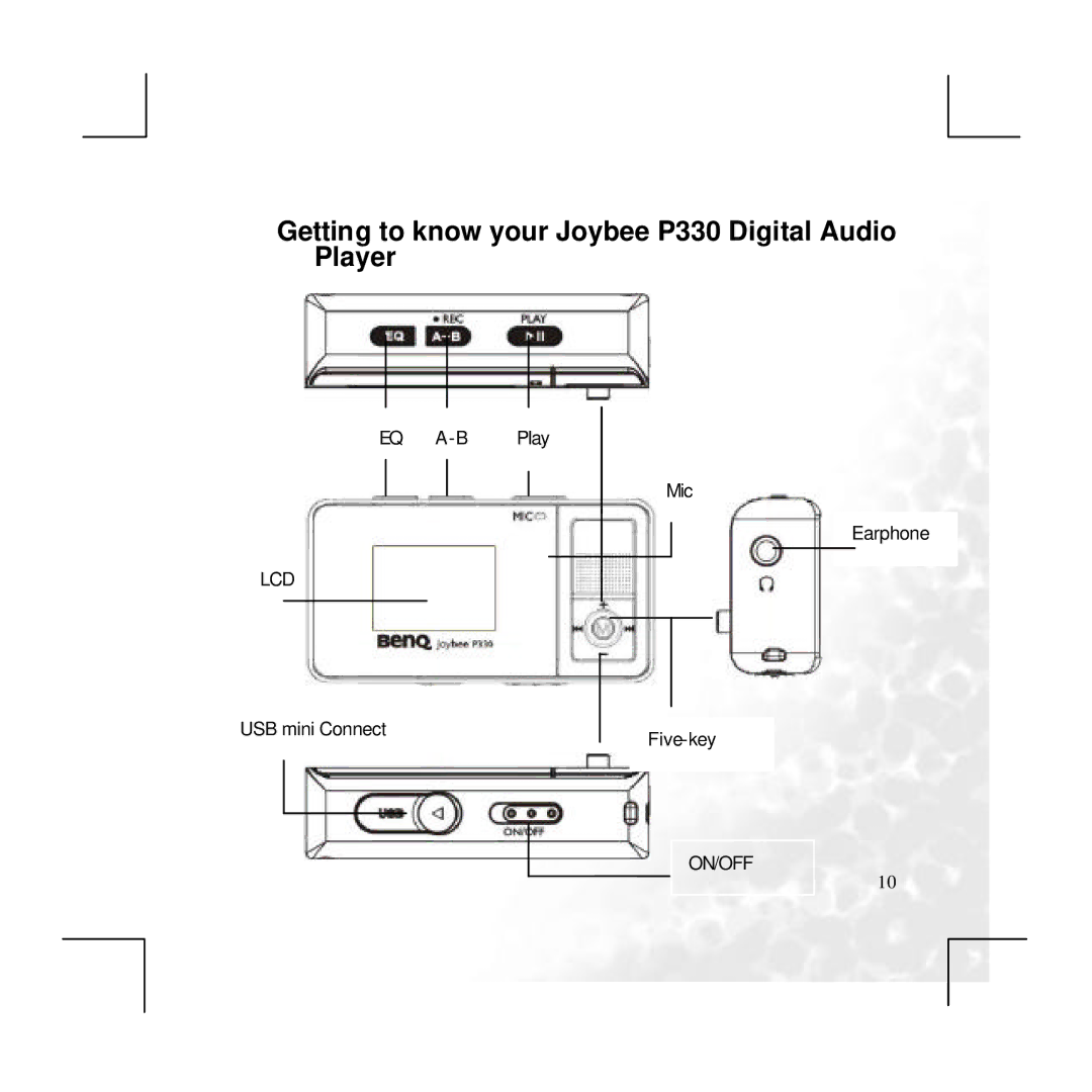 BenQ user manual Getting to know your Joybee P330 Digital Audio Player 