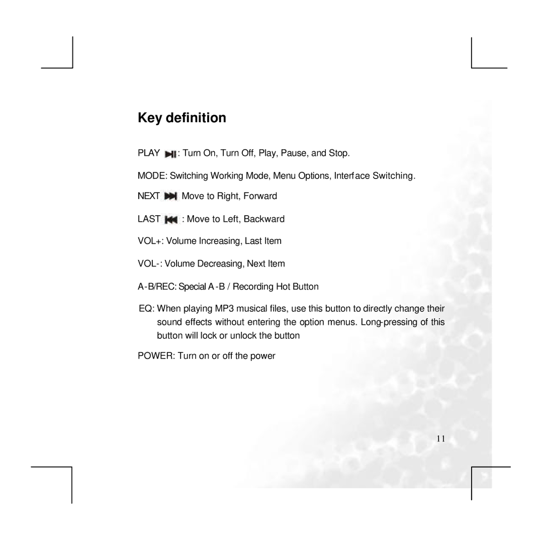 BenQ P330 user manual Key definition 