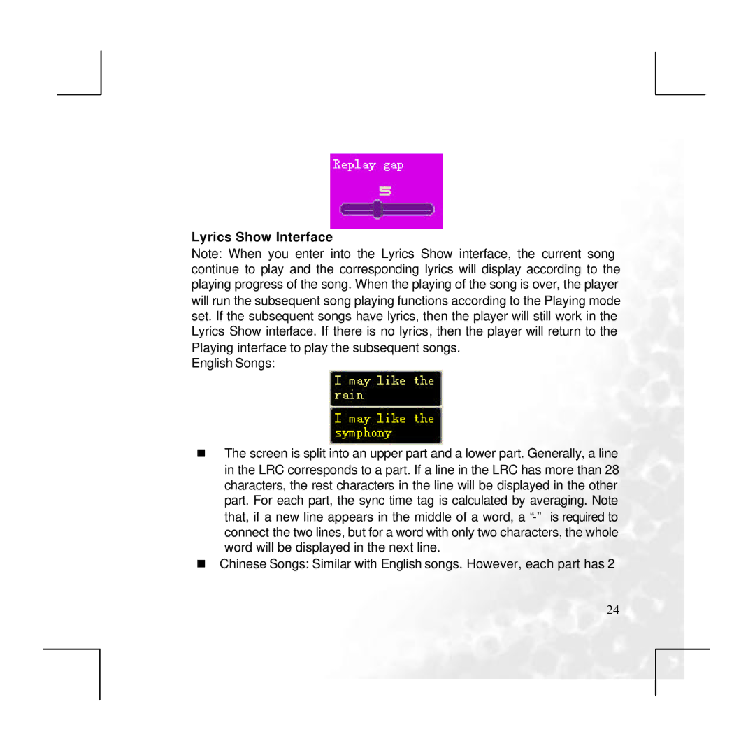 BenQ P330 user manual Lyrics Show Interface 