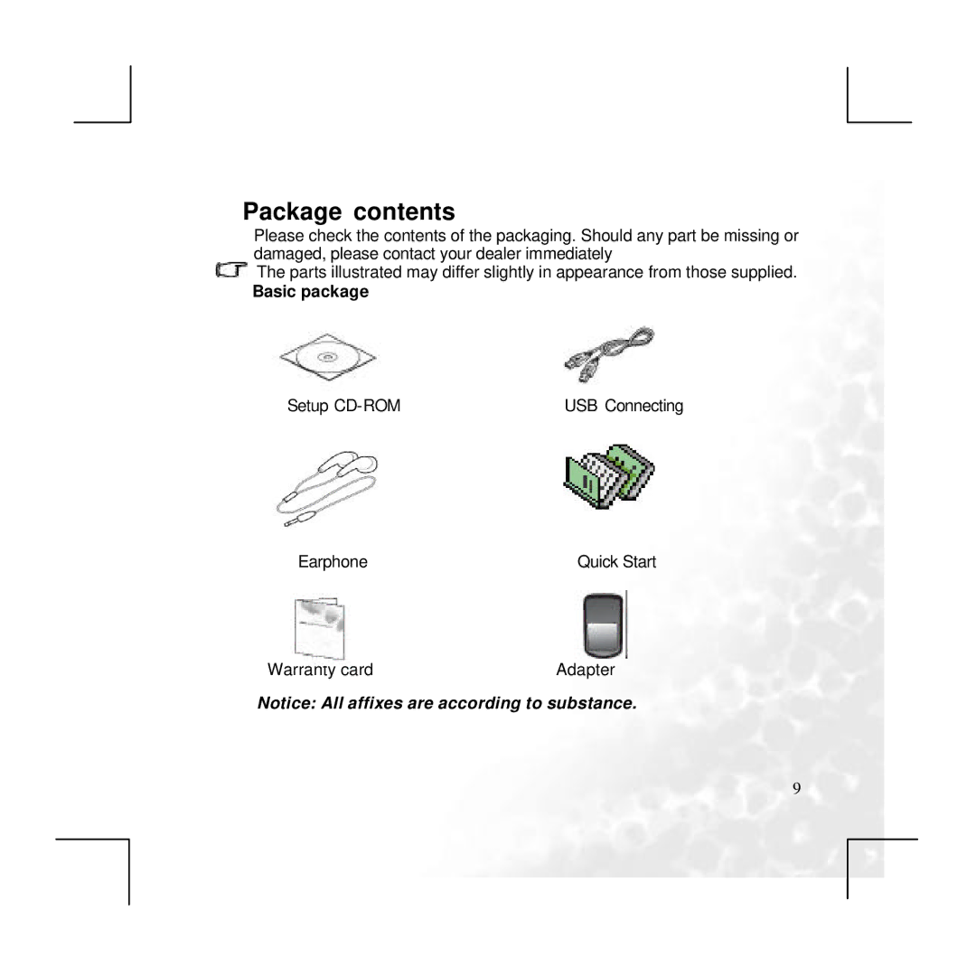 BenQ P330 user manual Package contents 