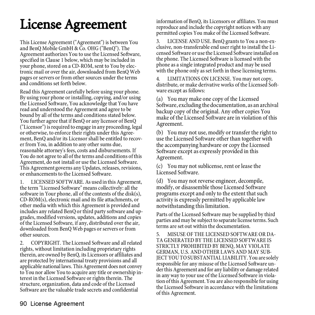 BenQ P51 manual License Agreement 