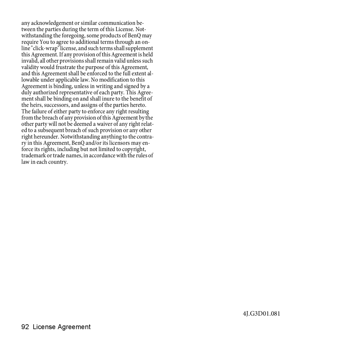 BenQ P51 manual 4J.G3D01.081 License Agreement 