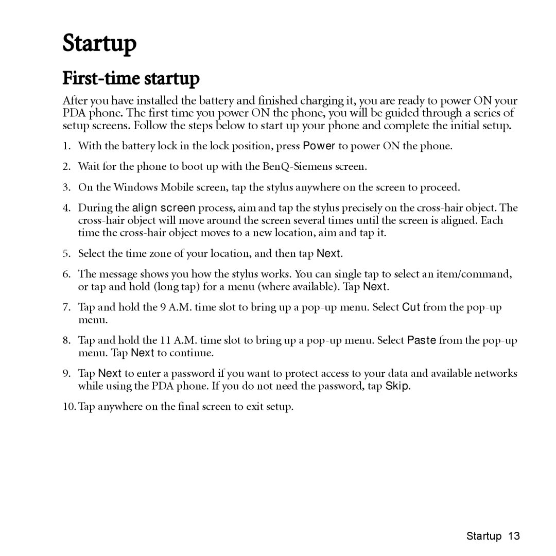 BenQ P51 manual Startup, First-time startup 