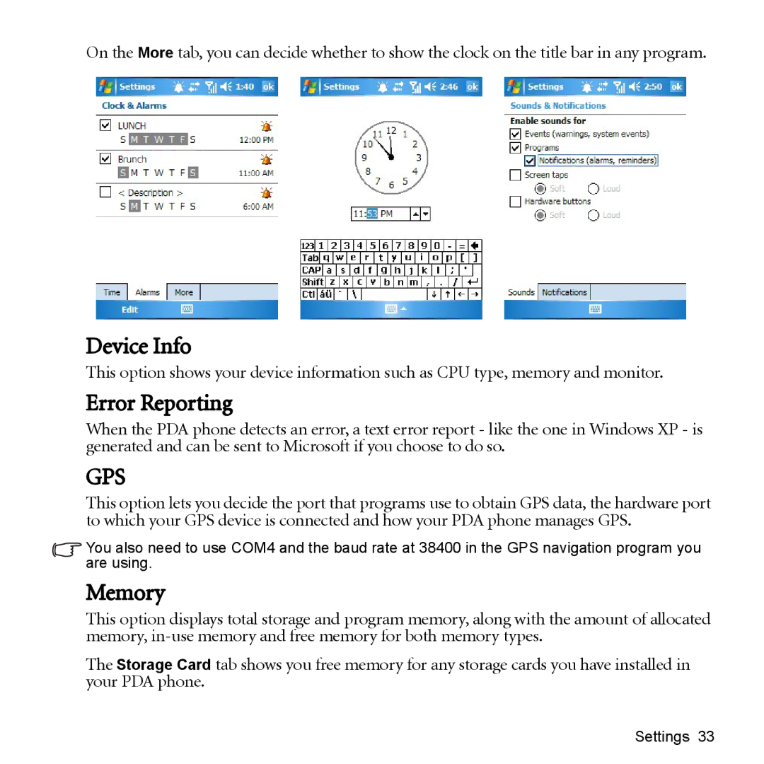 BenQ P51 manual Device Info, Error Reporting, Memory 