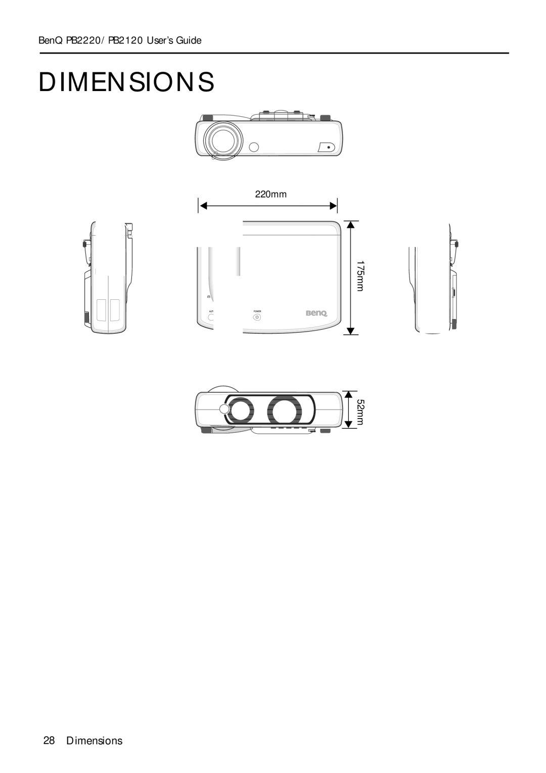 BenQ PB2120 manual Dimensions 