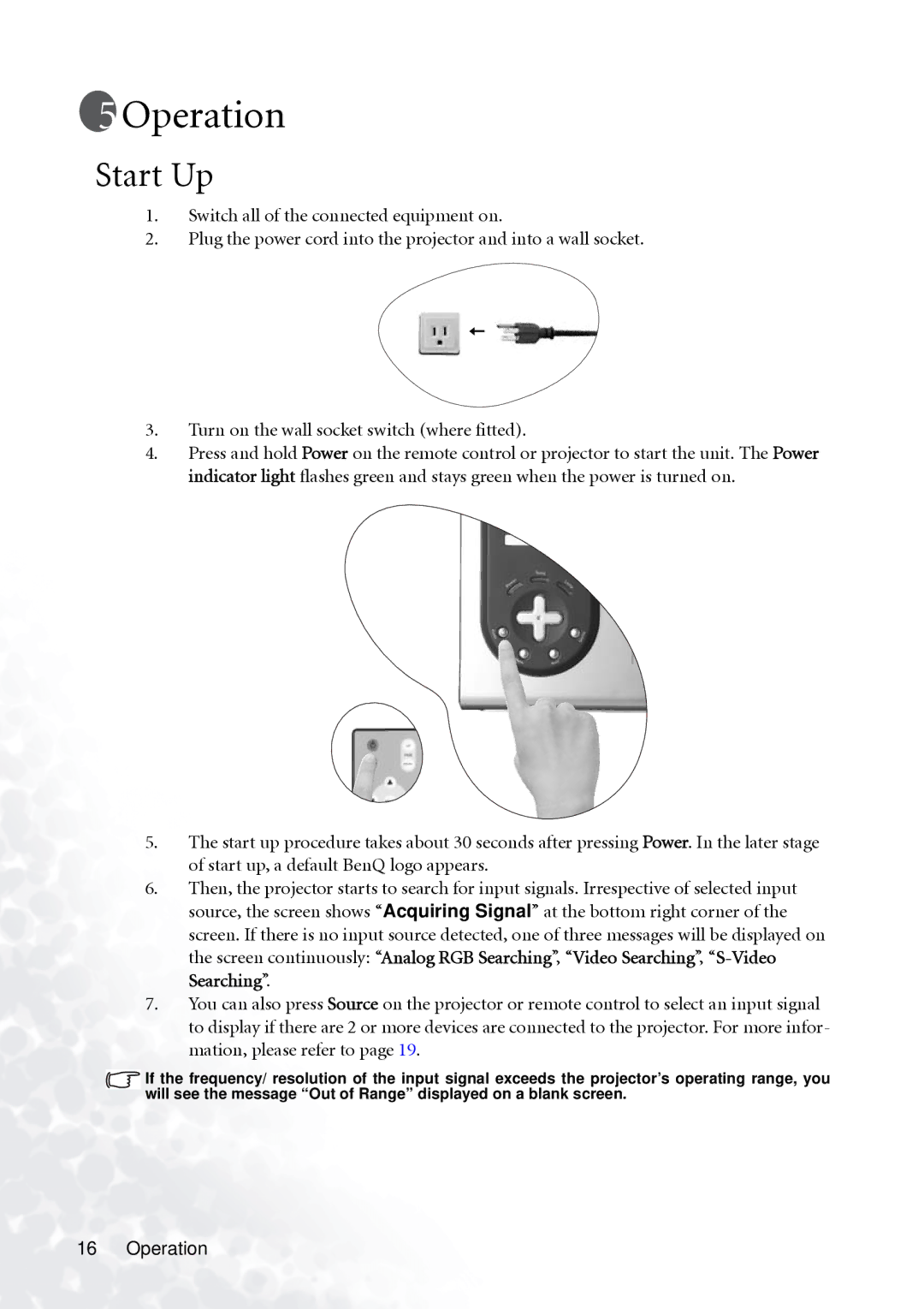 BenQ PB2140/PB2240 user manual Operation, Start Up 