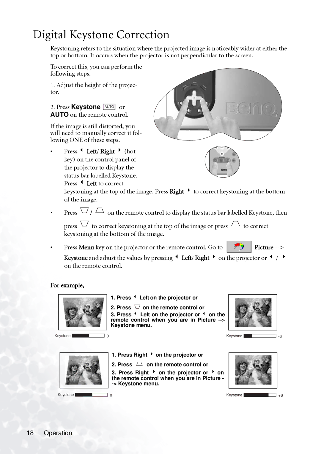 BenQ PB2140/PB2240 user manual Digital Keystone Correction, For example 