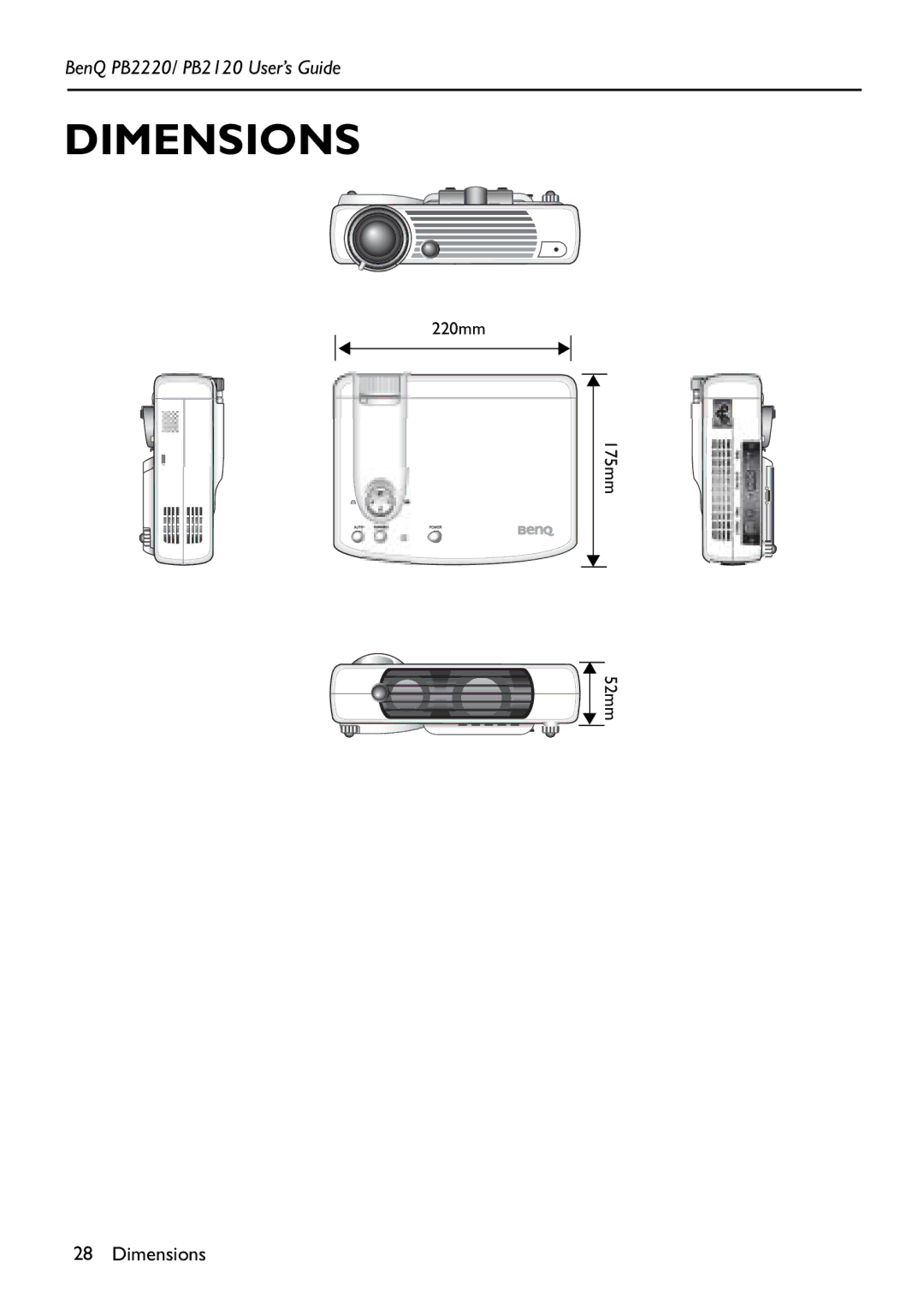 BenQ PB2220/ PB2120 manual Dimensions 