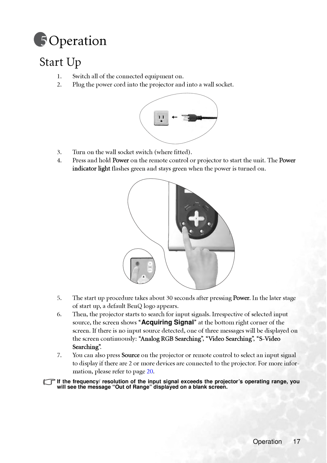 BenQ PB2240 user manual Operation, Start Up 