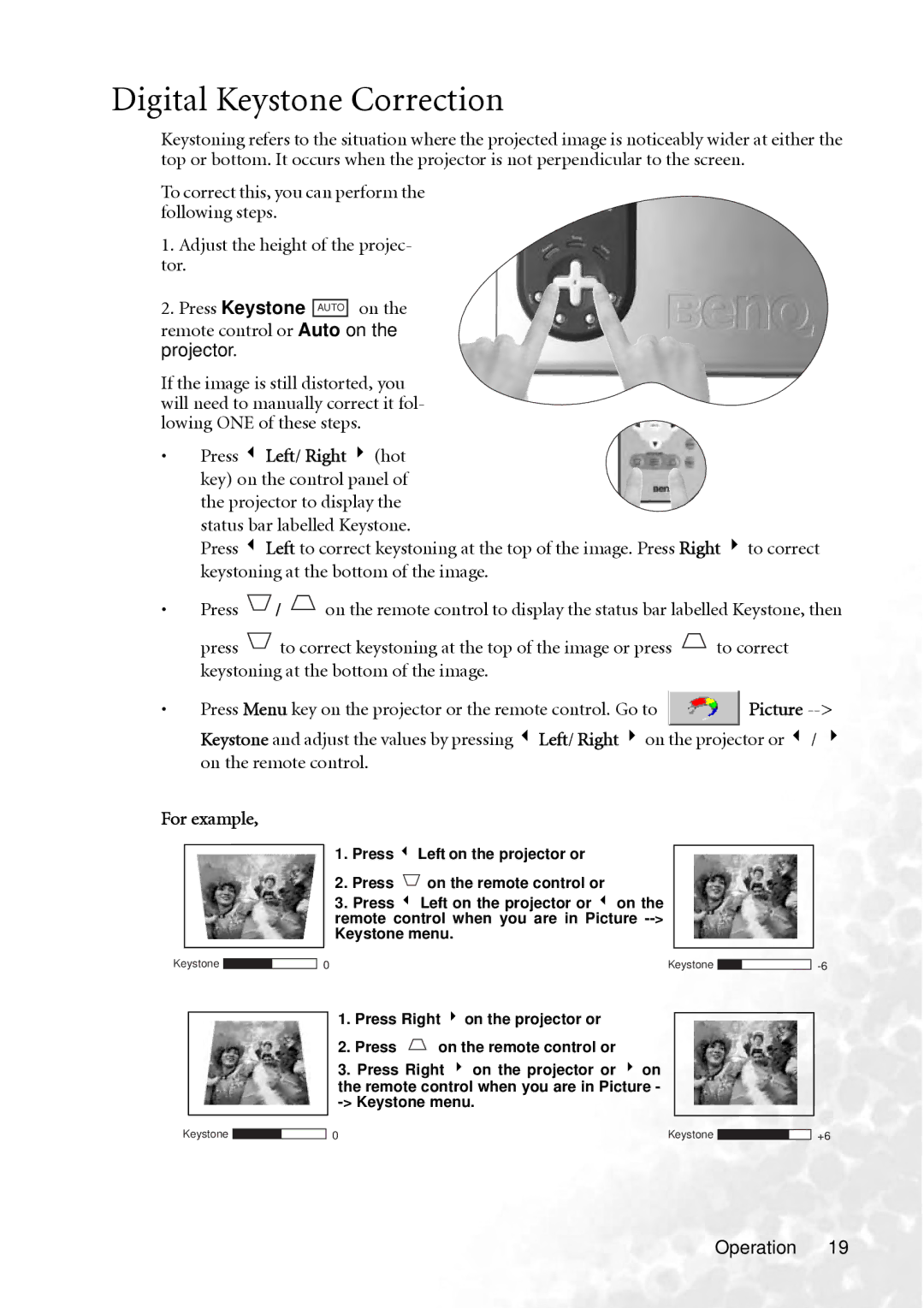 BenQ PB2240 user manual Digital Keystone Correction, For example 