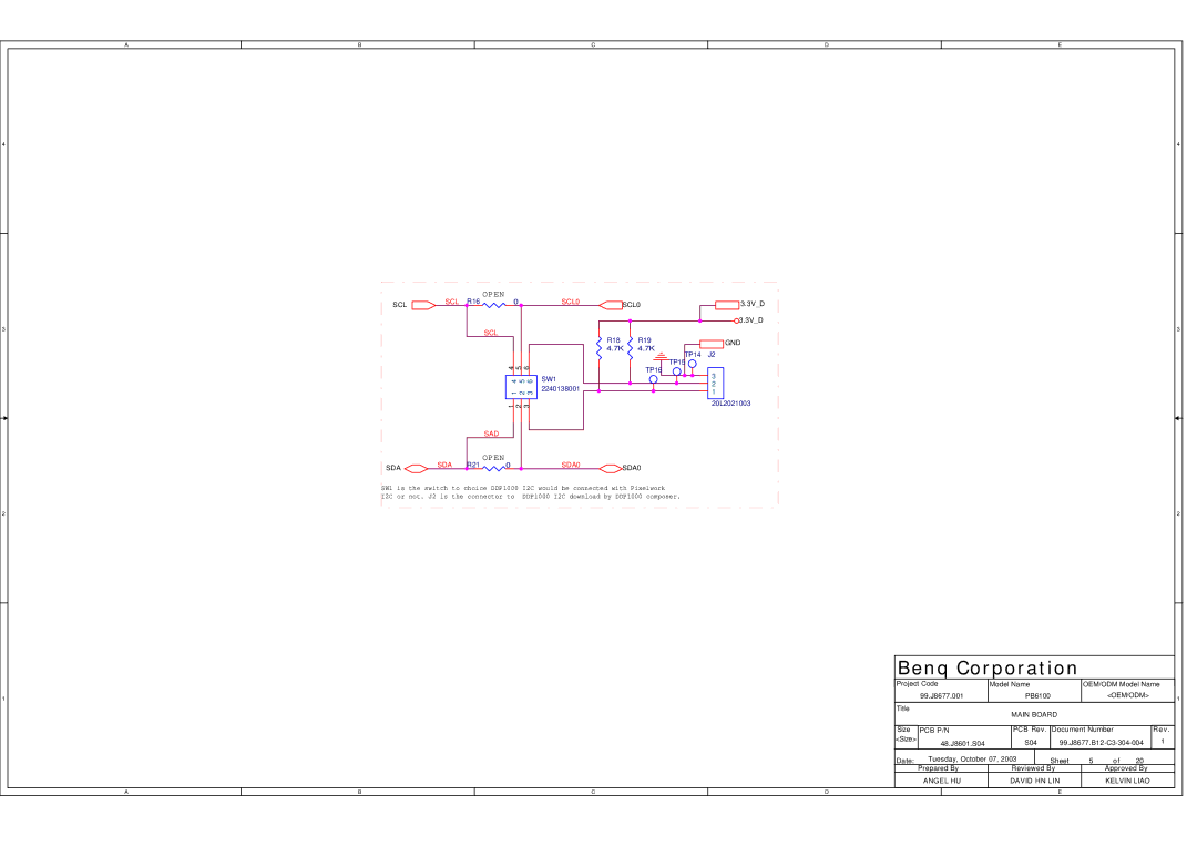 BenQ PB6200, PB6100 manual SCL SCL0, Sad Sda 