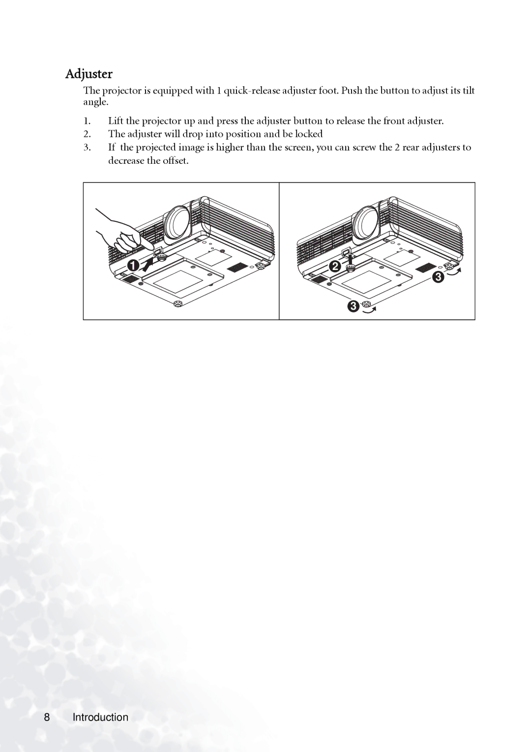 BenQ PB6100 user manual Adjuster 