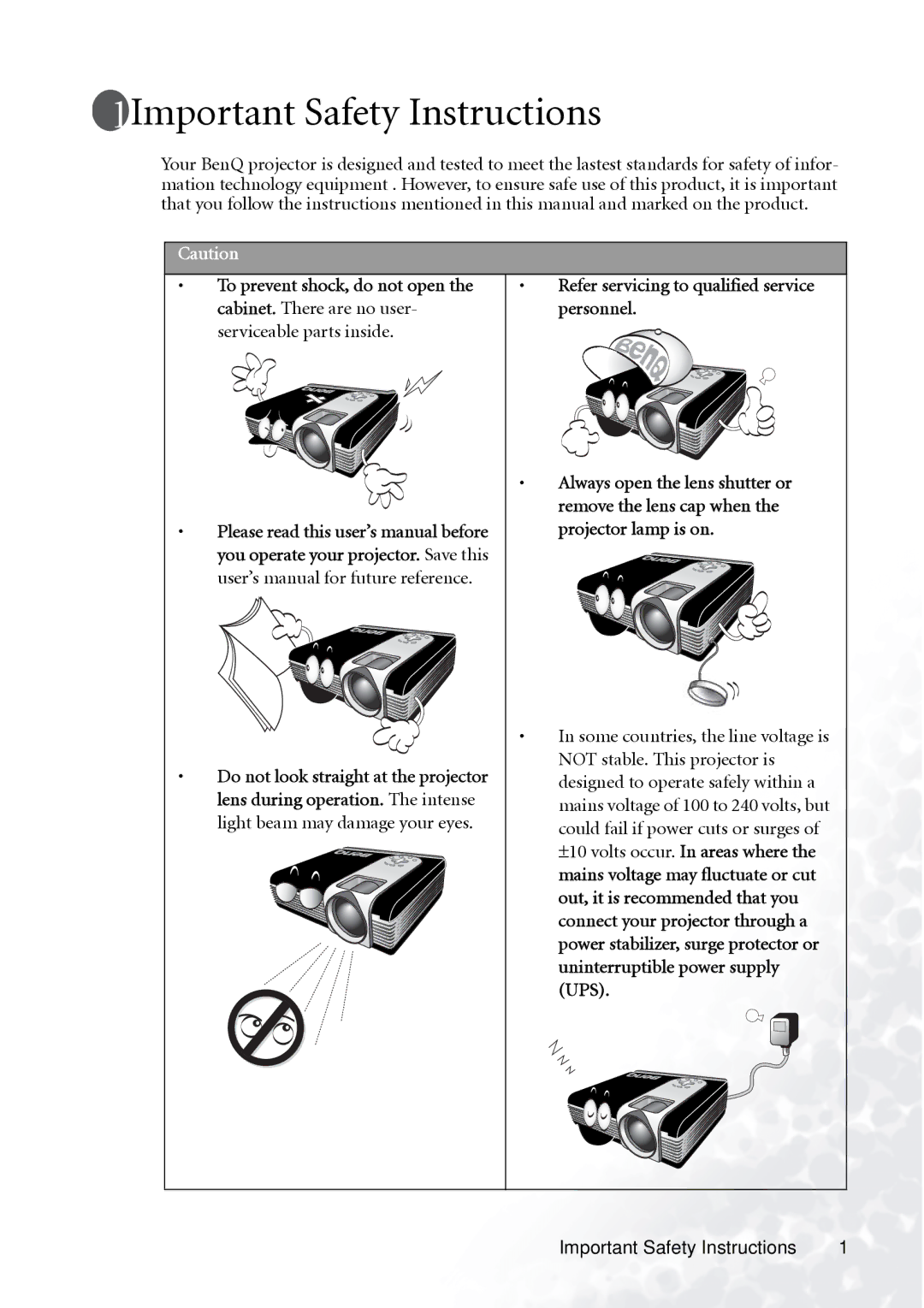 BenQ PB6100 user manual Important Safety Instructions, Refer servicing to qualified service personnel 