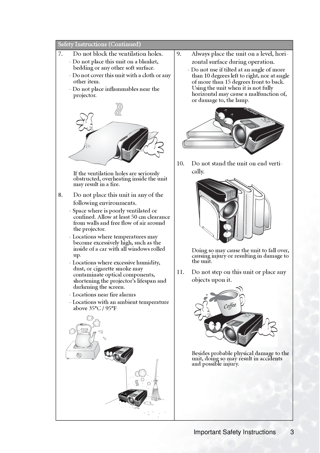 BenQ PB6100 user manual Do not block the ventilation holes 