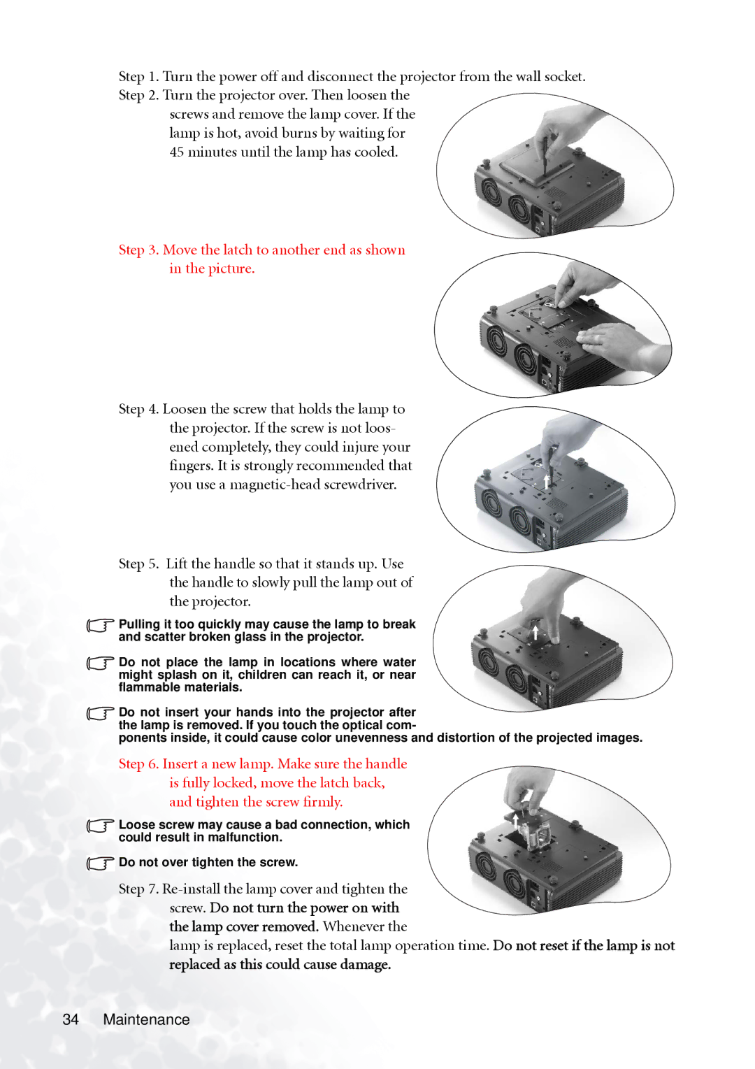 BenQ PB6110 manual Move the latch to another end as shown in the picture 