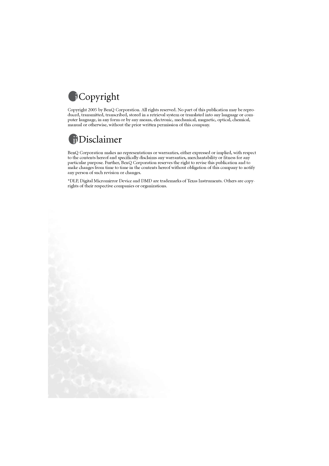 BenQ PB6210 user manual Copyright, Disclaimer 