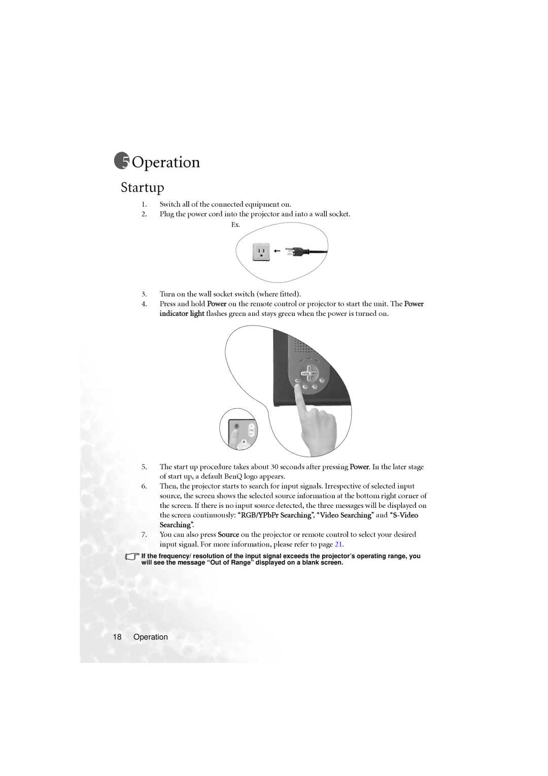 BenQ PB6210 user manual Operation, Startup 