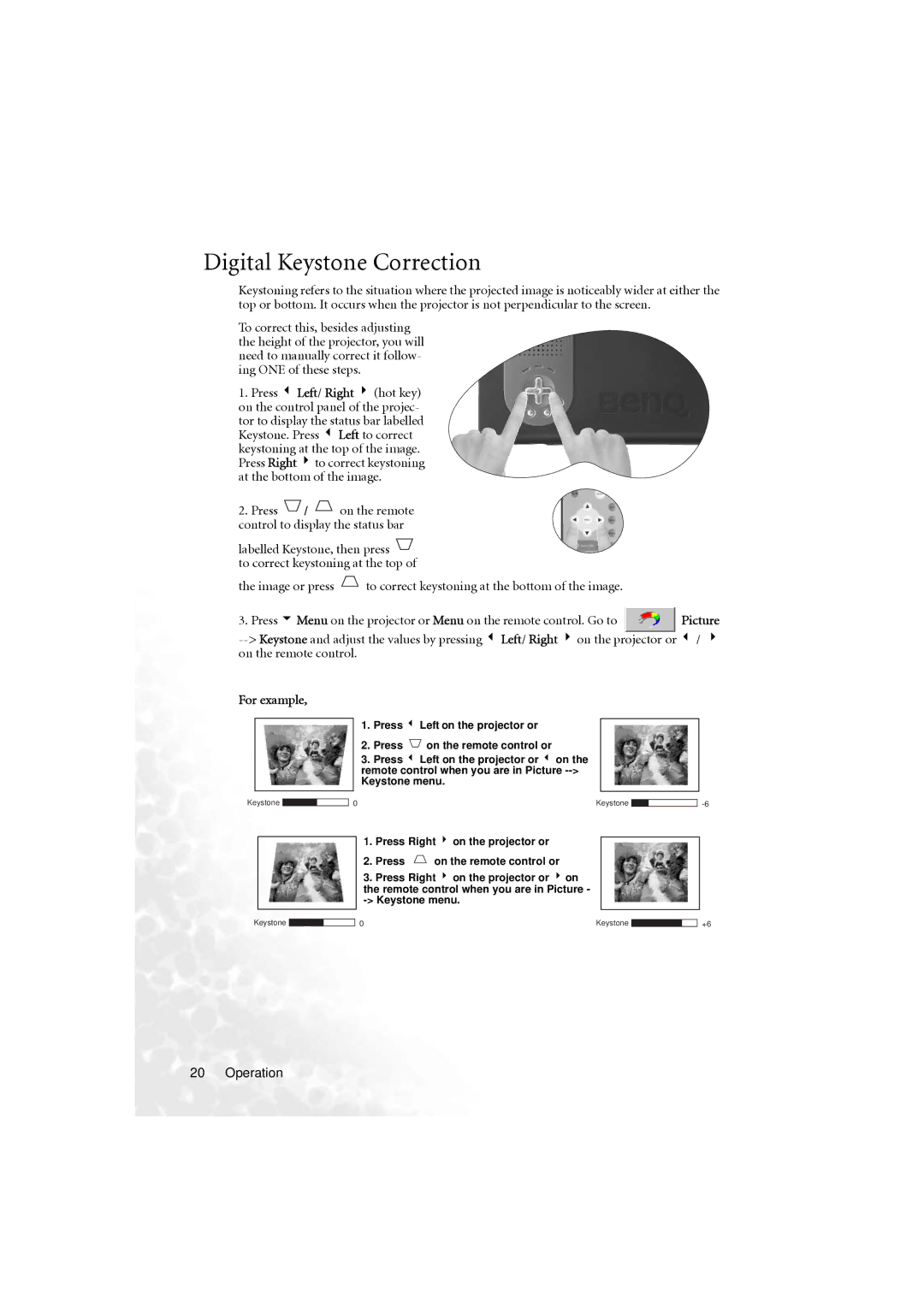 BenQ PB6210 user manual Digital Keystone Correction, For example 