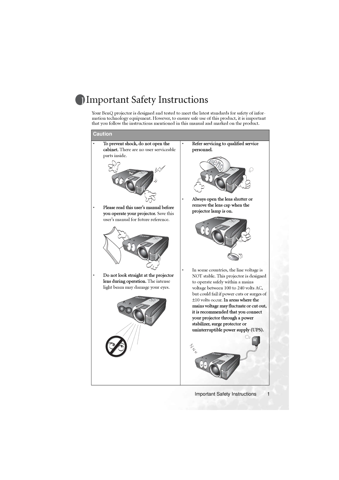 BenQ PB6210 user manual Important Safety Instructions, Refer servicing to qualified service personnel 