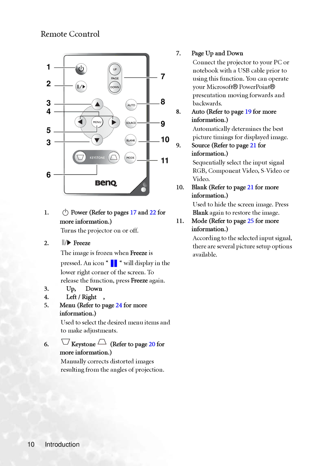 BenQ PB6240 user manual Remote Ccontrol, Your Microsoft PowerPoint, Backwards, Sequentially select the input signal, Video 