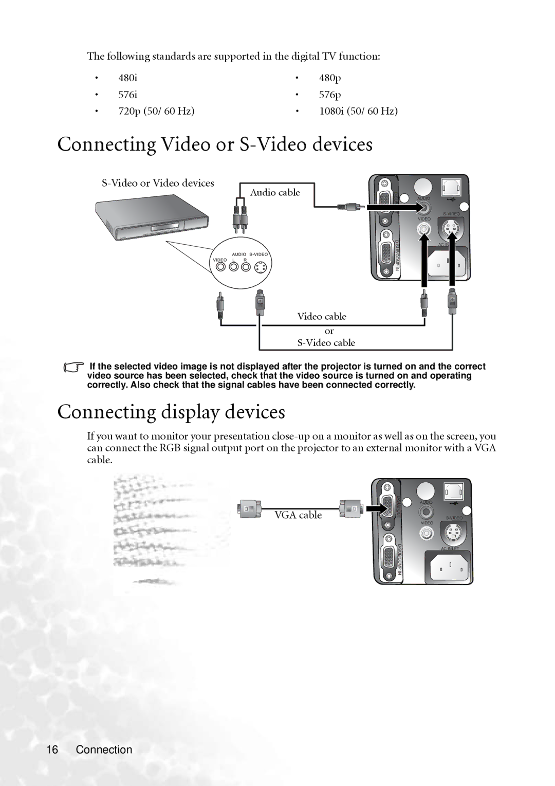 BenQ PB6240 user manual Connecting Video or S-Video devices, Connecting display devices, Video or Video devices 