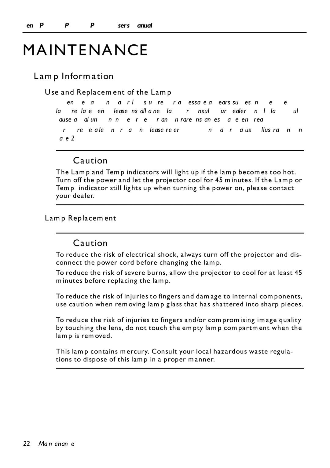 BenQ PB7200 manual Maintenance, Lamp Information, Use and Replacement of the Lamp, Lamp Replacement 