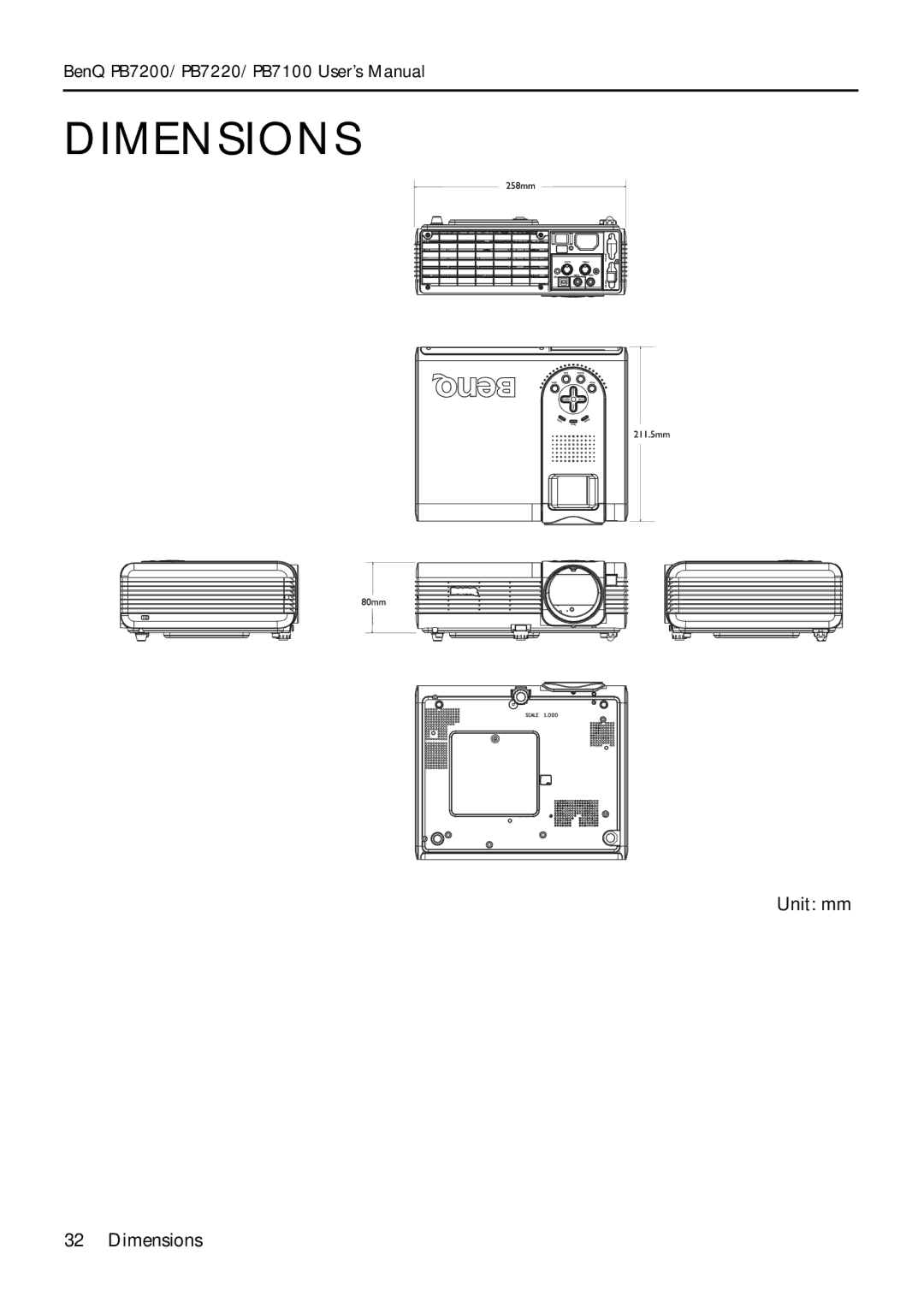 BenQ PB7200 manual Dimensions 