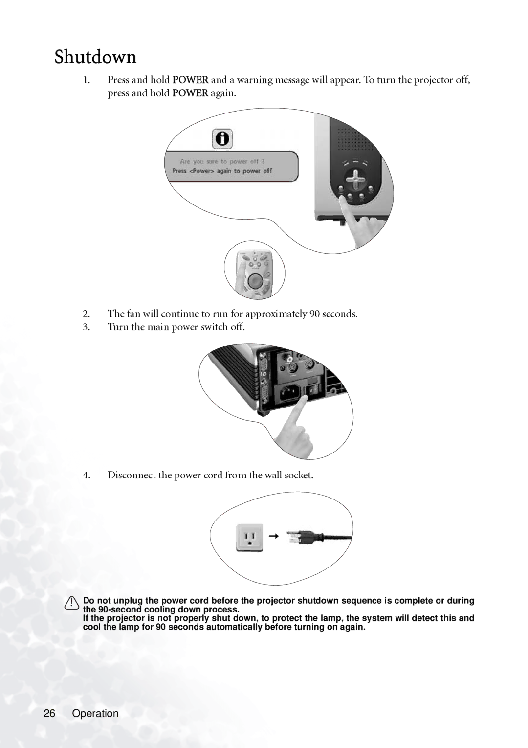 BenQ PB7230 manual Shutdown 