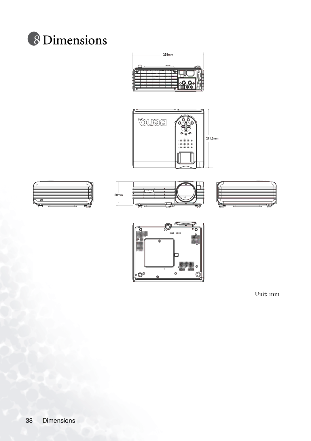 BenQ PB7230 manual Dimensions 