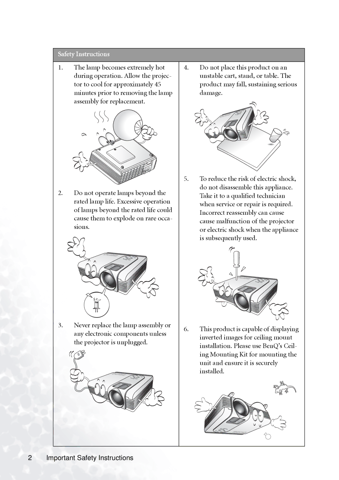 BenQ PB7230 manual Safety Instructions 