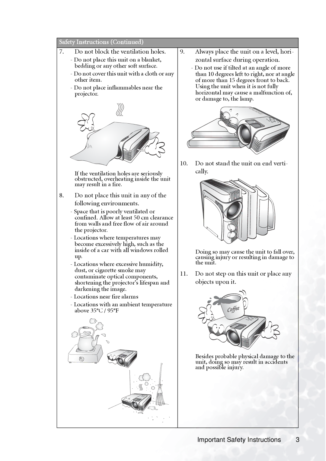 BenQ PB7230 manual Do not block the ventilation holes 