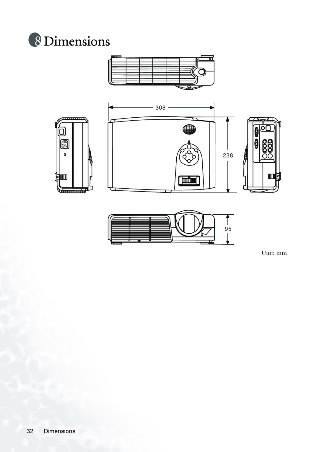 BenQ PB8230, PB8120, PB8220 user manual Dimensions 