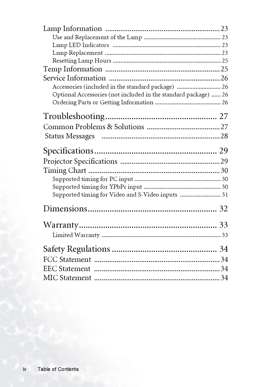 BenQ PB8120, PB8230, PB8220 user manual Troubleshooting 