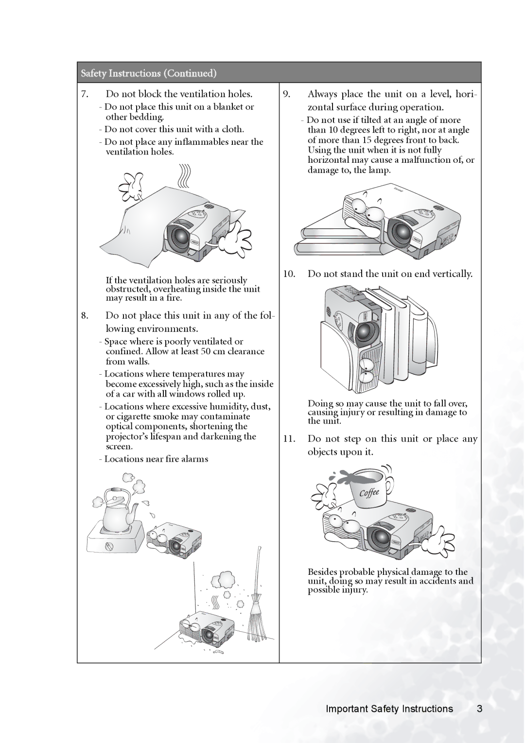 BenQ PB8120, PB8230, PB8220 user manual Safety Instructions 