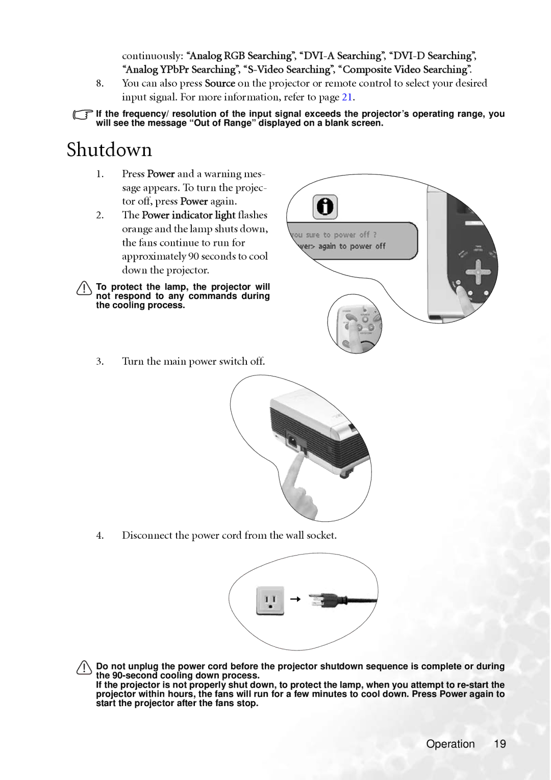 BenQ PB8250, PB8240 user manual Shutdown 