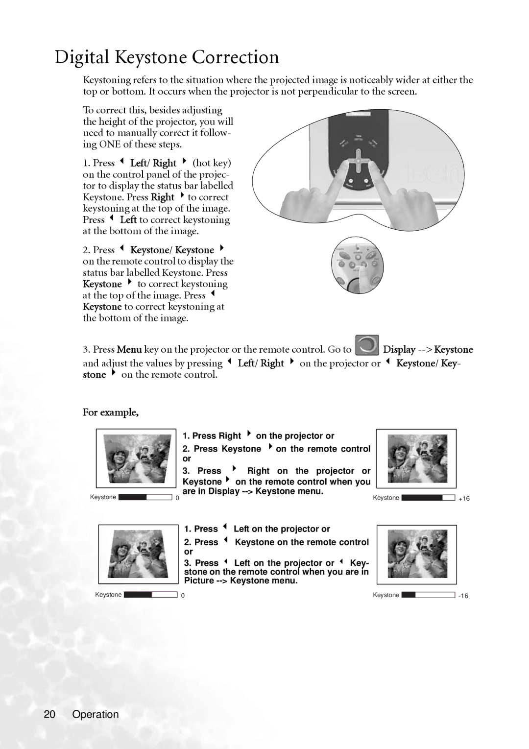 BenQ PB8240, PB8250 user manual Digital Keystone Correction, For example 