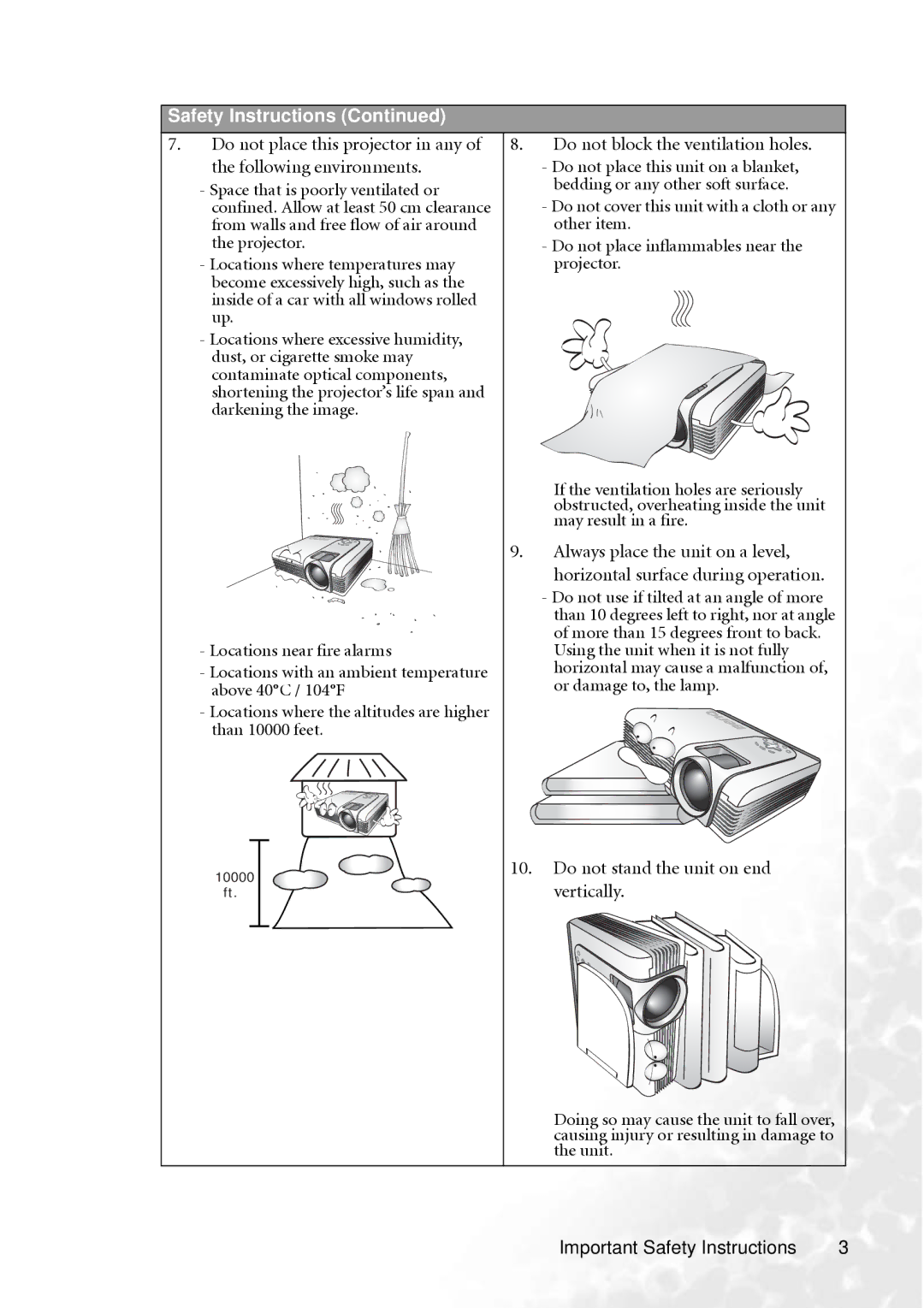 BenQ PB8250, PB8240 user manual 10000 