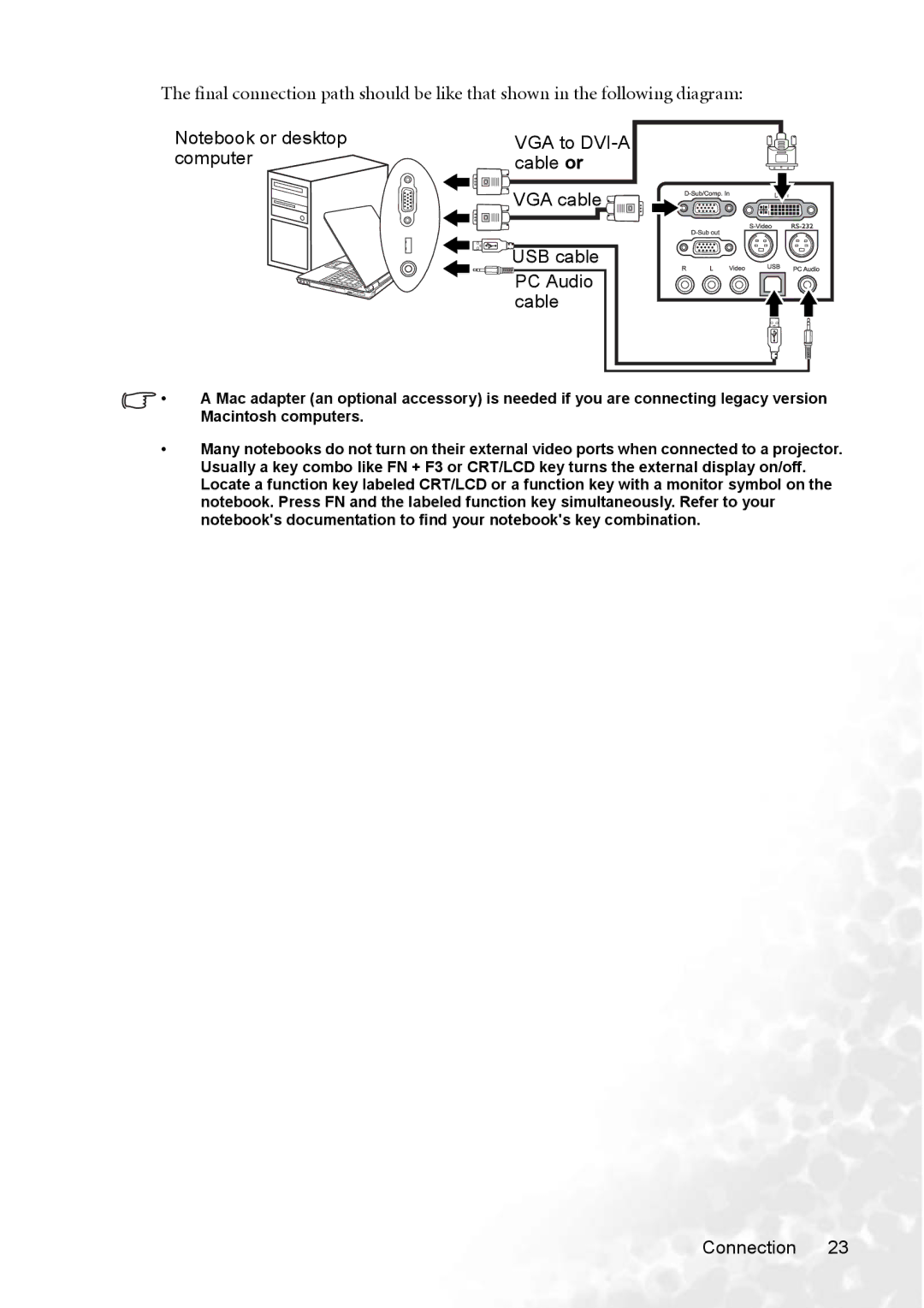 BenQ PB8253 user manual Connection 