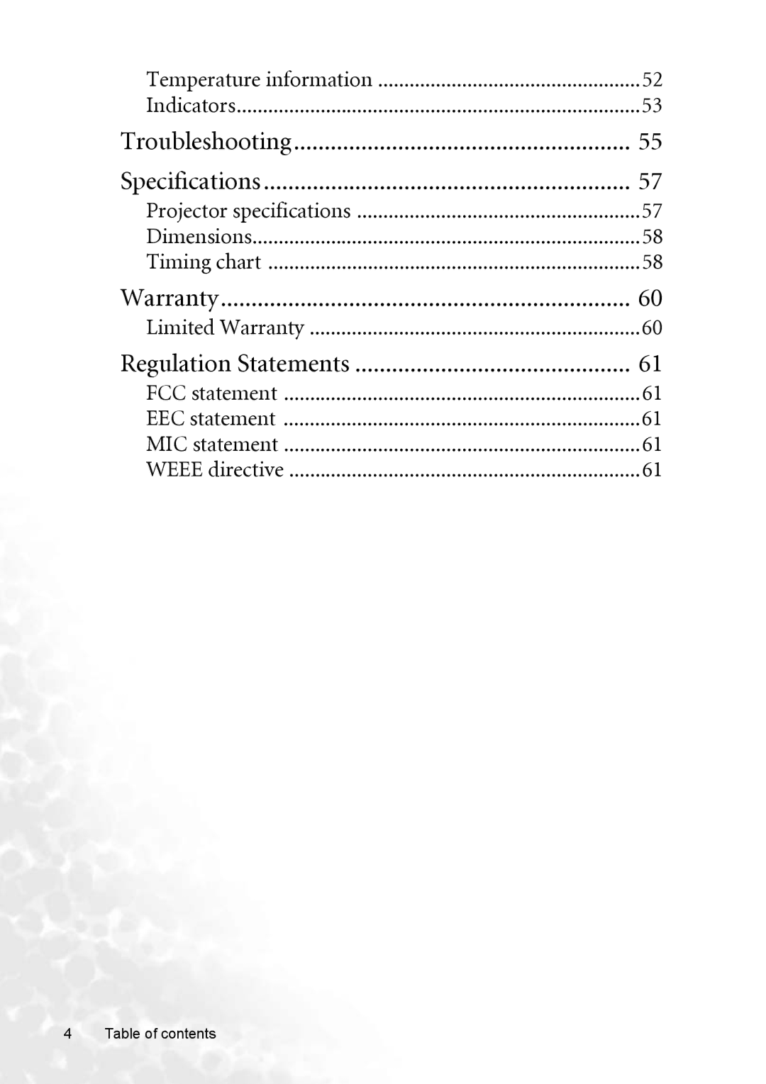 BenQ PB8253 user manual Temperature information 