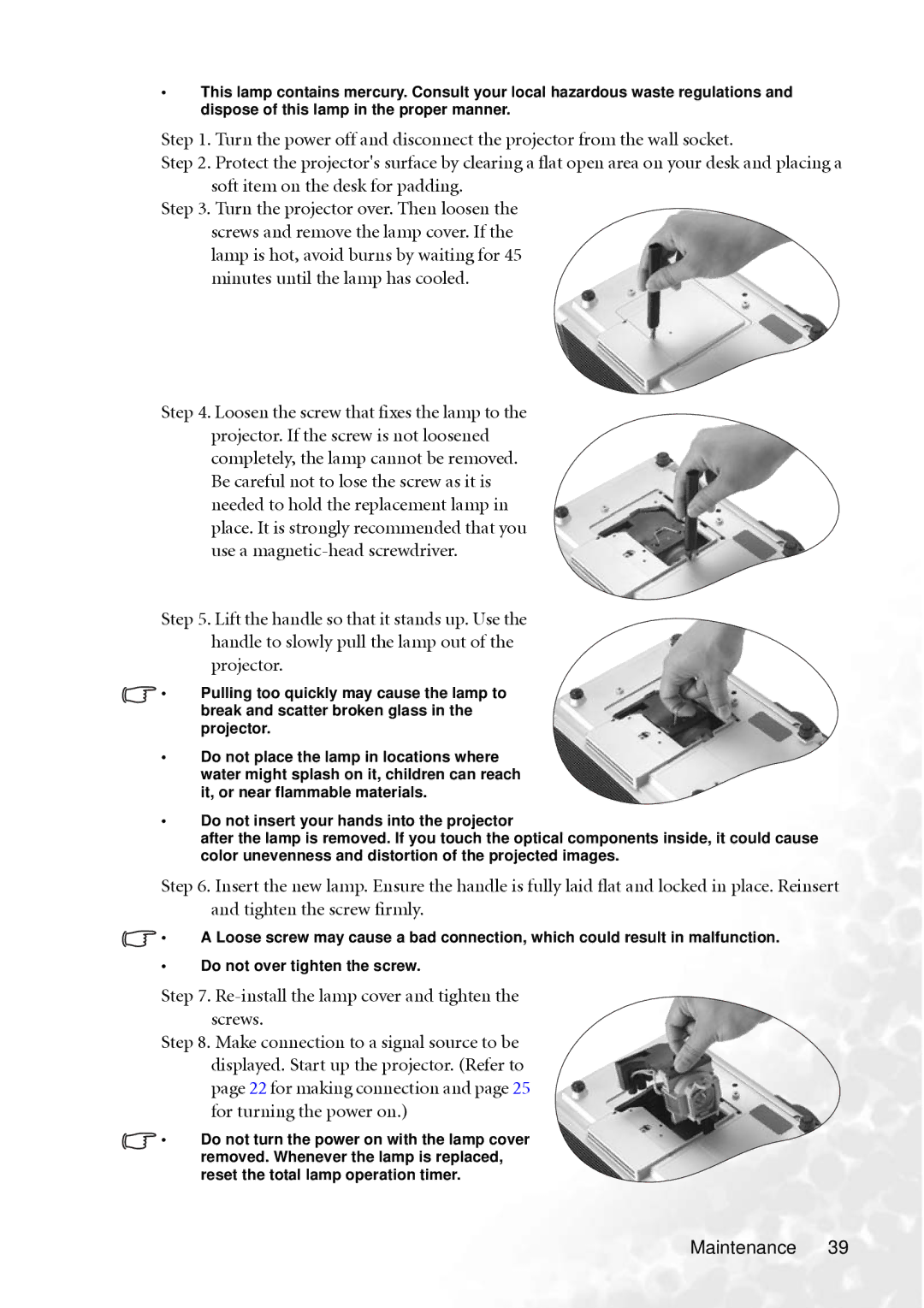 BenQ PB8260 user manual Maintenance 