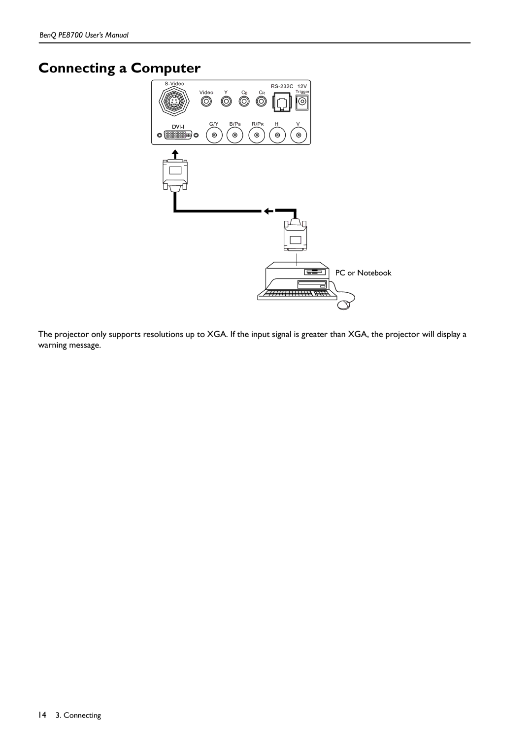 BenQ PE8700 user manual Connecting a Computer 