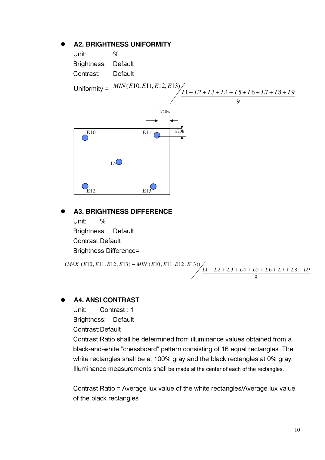 BenQ PE8700 service manual A2. Brightness Uniformity 