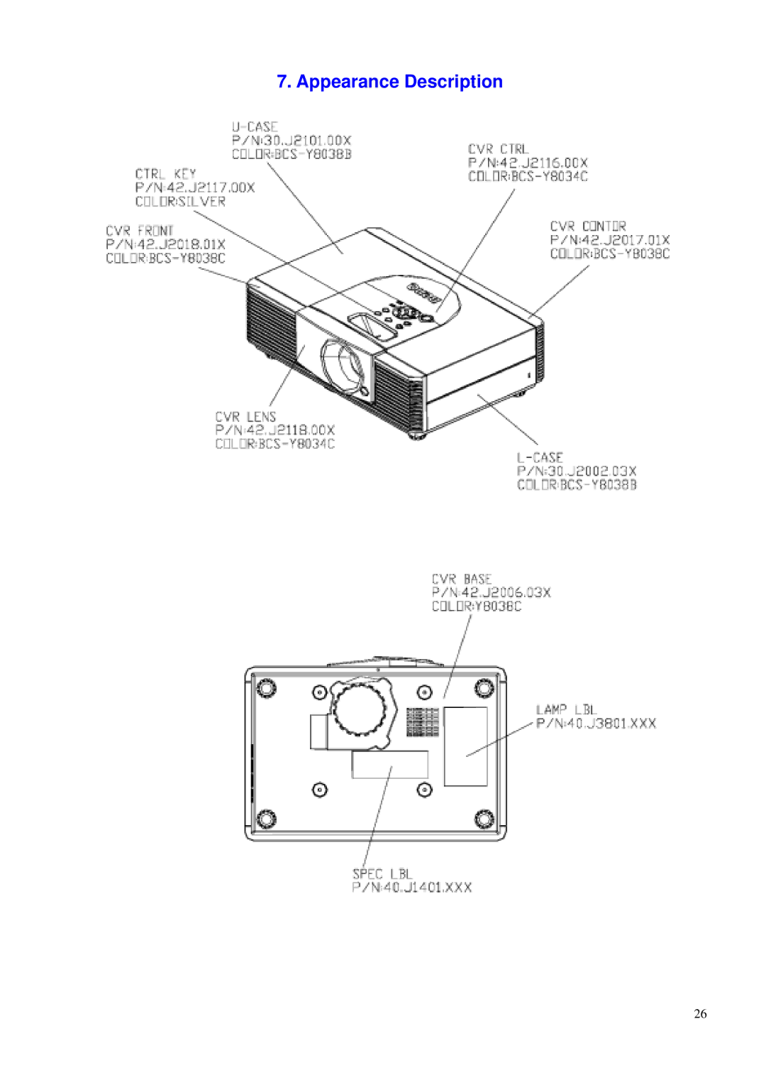 BenQ PE8700 service manual Appearance Description 