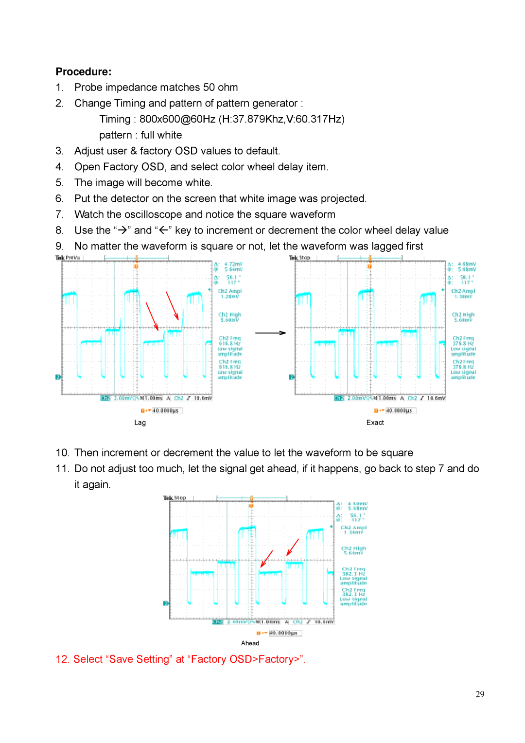 BenQ PE8700 service manual Select Save Setting at Factory OSDFactory 