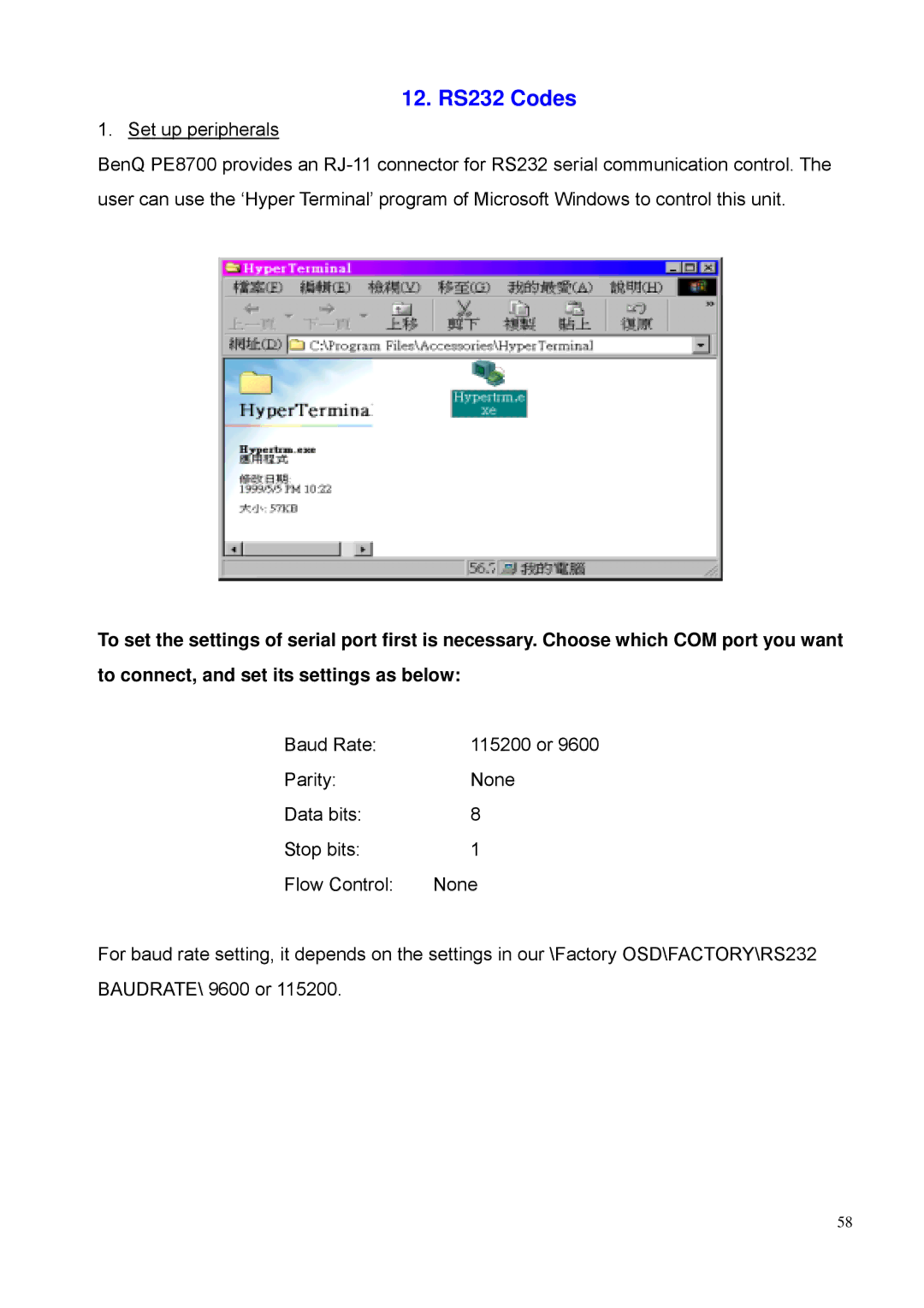 BenQ PE8700 service manual 12. RS232 Codes 