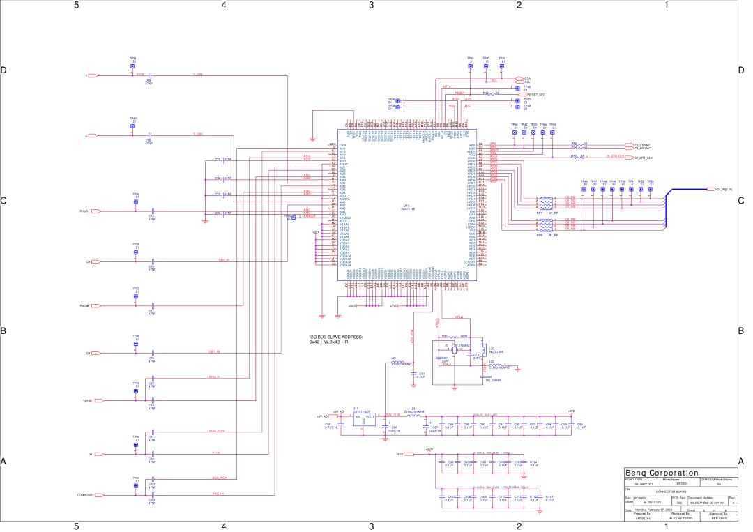 BenQ PE8700 Scin, CR1IN CB 1IN Sogy Sogyin Sogrca Racin, Inta, Reset, RTS0 LLC2, RTS1 LLC, Xrv, Xrh, Xrdy, Xdq, AI1C Xclk 