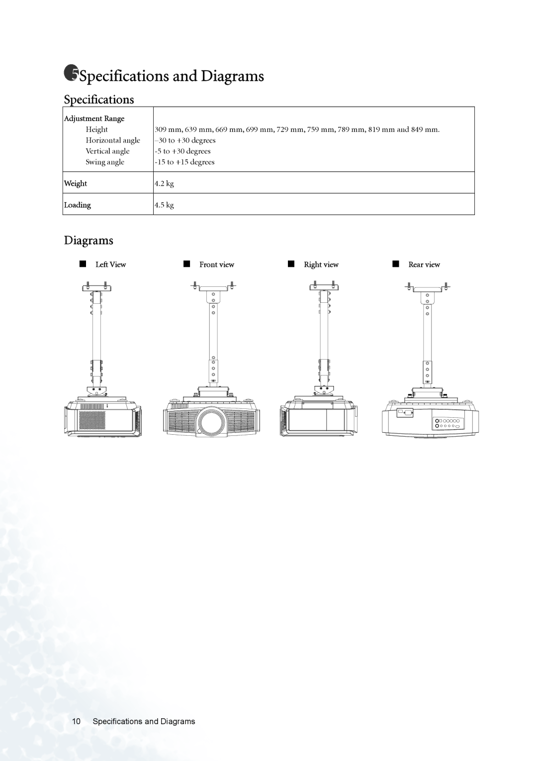 BenQ PE8720 manual Specifications and Diagrams 